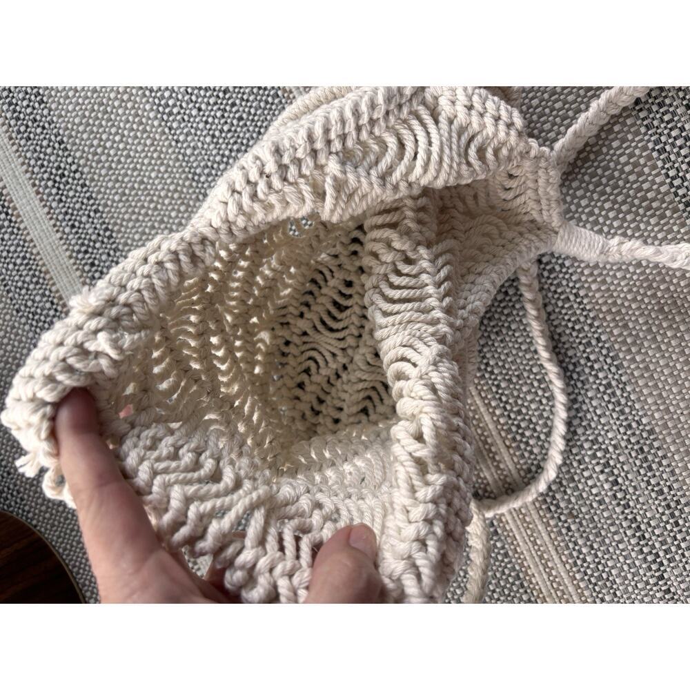 Macramé Purse Bag Handbag Woven Crochet Hippie Boho Cream Beach Handmade Cotton - Picture 4 of 4